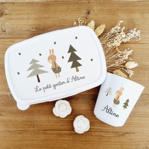 Set boite à goûter et gobelet personnalisable motif lapin des bois - Sweet Chic Accessoires