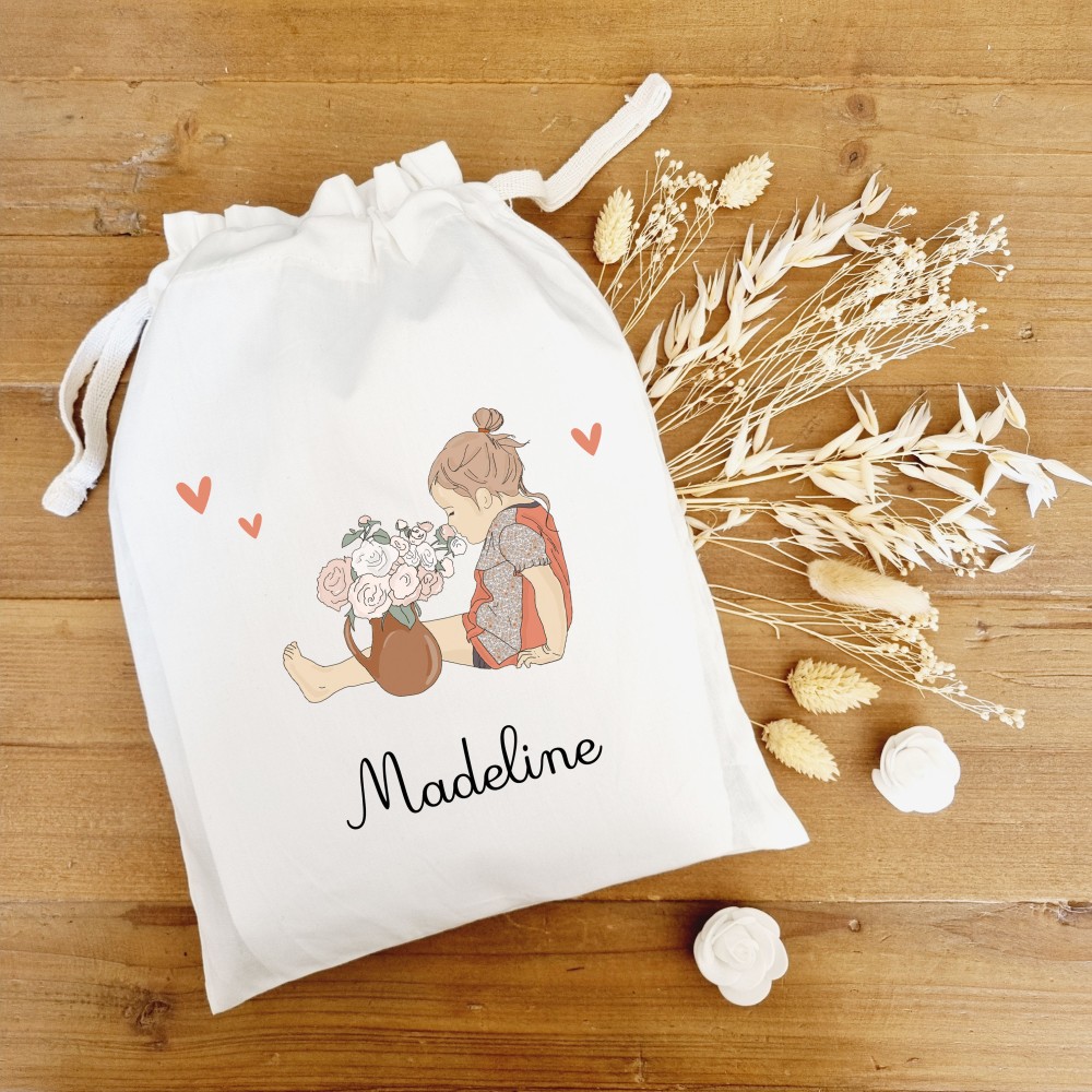 Pochon en coton enfant personnalisable motif petite fille Madeline - Sweet Chic Accessoires