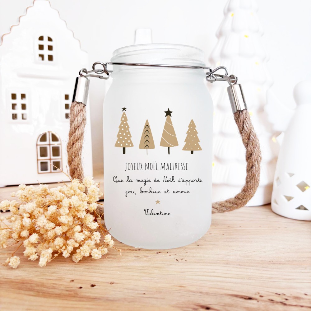 Lanterne de Noël personnalisable – Cadeau lumineux pour maîtresse, marraine ou nounou