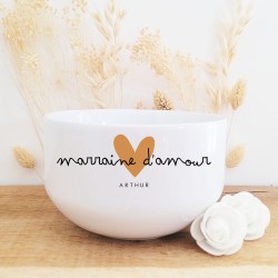 Bol céramique personnalisable motif cœur caramel modèle marraine d'amour - Sweet Chic Accessoires