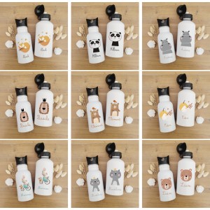 Gourde personnalisable bouchon sport ou paille intégrée collection Animaux tendres - Sweet Chic Accessoires