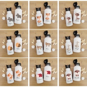 Gourde personnalisable bouchon sport ou paille intégrée collection Animaux de la Forêt - Sweet Chic Accessoires