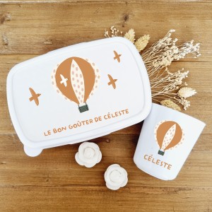 Set boite à goûter et gobelet personnalisable motif  montgolfière - Sweet Chic Accessoires