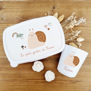 Set boite à goûter et gobelet personnalisable motif  escargot Simon - Sweet Chic Accessoires