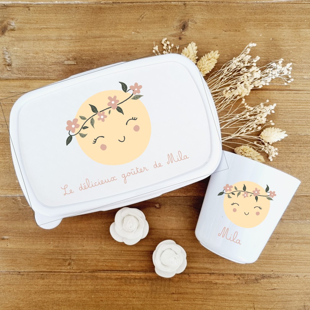 Set boite à goûter et gobelet personnalisable motif  lune Mila - Sweet Chic Accessoires