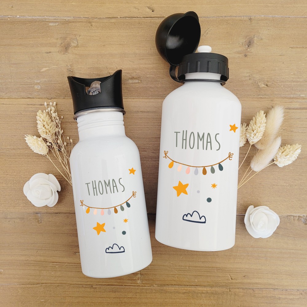 Gourde personnalisable bouchon sport ou paille intégrée motif guirlande de ballons - Sweet Chic Accessoires