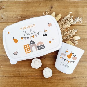 Set boite à goûter et gobelet personnalisable motif guirlande de fanions - Sweet Chic Accessoires