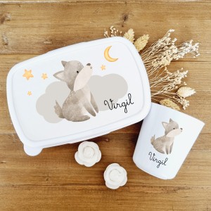 Set boite à goûter et gobelet personnalisable motif  loup sous la lune - Sweet Chic Accessoires