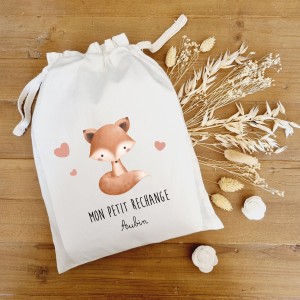 Pochon en coton enfant personnalisable motif renard roux et cœurs - Sweet Chic Accessoires