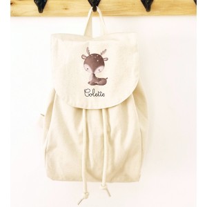 Sac à dos écru personnalisé en coton bio pour enfant motif biche Colette– Sweet Chic Accessoires