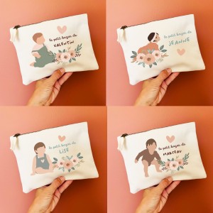 Trousse en coton écrue personnalisable collection le petit bazar de bébé - motifs au choix - Sweet Chic Accessoires
