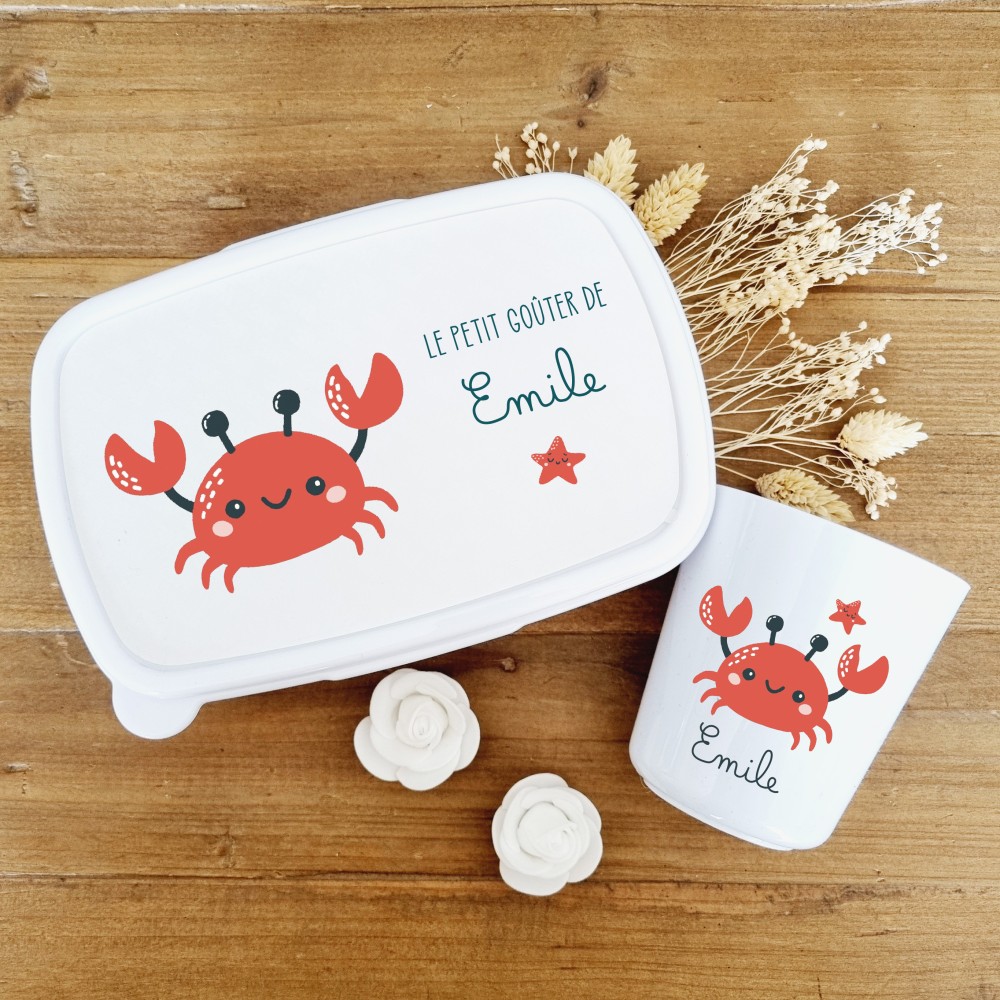 Set boite à goûter et gobelet personnalisable motif crabe- Sweet Chic Accessoires