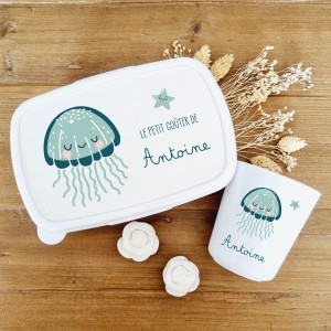 Set boite à goûter et gobelet personnalisable motif méduse - Sweet Chic Accessoires