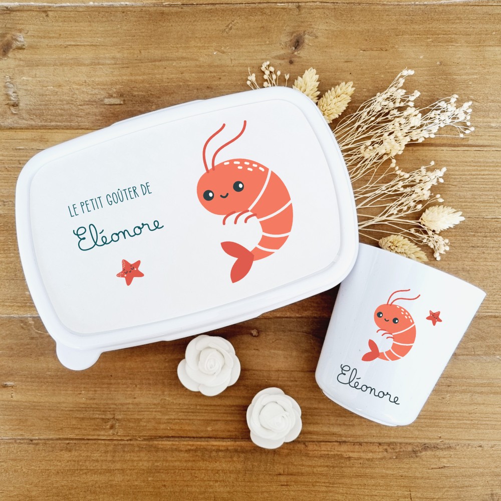Set boite à goûter et gobelet personnalisable motif crevette - Sweet Chic Accessoires