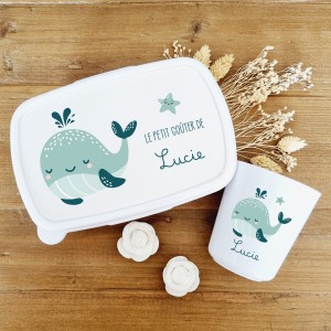 Set boite à goûter et gobelet personnalisable motif baleine - Sweet Chic Accessoires