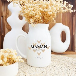 Pot à lait en céramique personnalisé motif cœurs beiges texte maman - Sweet Chic Accessoires