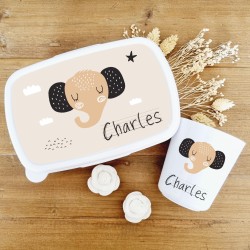 Set goûter personnalisé enfant – Thème Éléphant & prénom