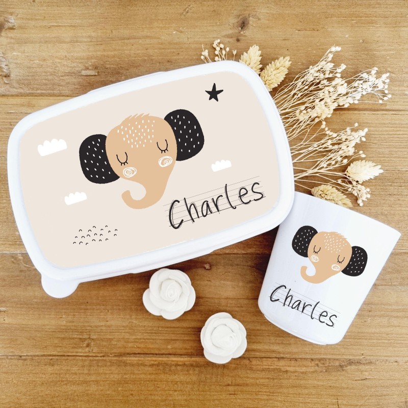 Set goûter personnalisé enfant – Thème Éléphant & prénom