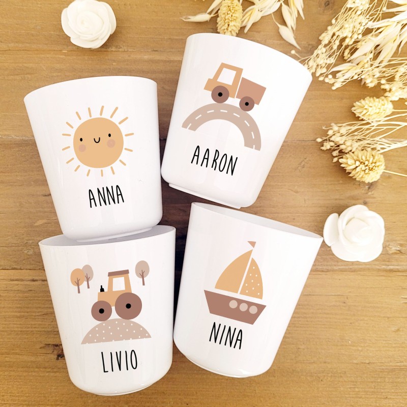 Gobelet personnalisé enfant – Collection Véhicules & Soleil