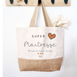 cabas toile et jute personnalisé maitresse
