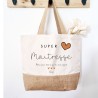 cabas toile et jute personnalisé maitresse