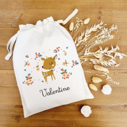 Pochon coton personnalisé motif biche Valentine - Sweet Chic Accessoires