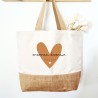 Cabas personnalisable "ma super maman" -cabas coeur caramel et toile de jute
