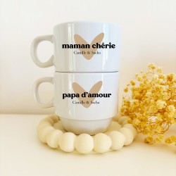 Duo Tasses à Café Personnalisables – Maman Chérie & Papa d’Amour – Cadeau Unique – Atelier Français