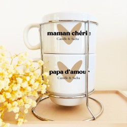 Duo Tasses à Café Personnalisables – Maman Chérie & Papa d’Amour – Cadeau Unique – Atelier Français