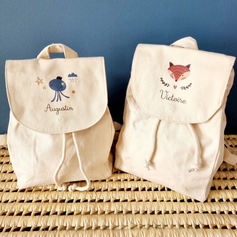 Sac à dos écru personnalisé en coton bio pour enfant – Sweet Chic Accessoires