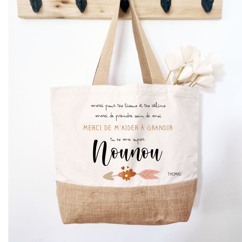 Cabas Jute Nounou Personnalisable - merci Nounou