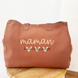 Grand cabas personnalisable rose maman coeur