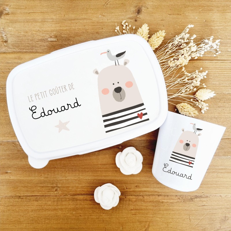 Set goûter personnalisé enfant – Thème Ours Marin & prénom